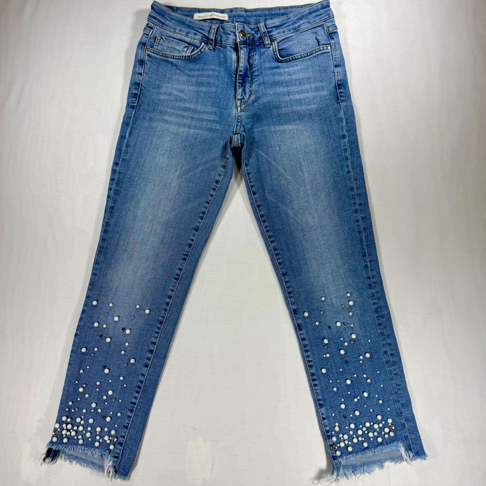 Anthropologie Pilcro and the Letterpress Pearl Embellished Jeans Size 29 Raw Hem
